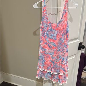 Lilly Pulitzer hot pink and blue tiered Pom Pom dress size XS